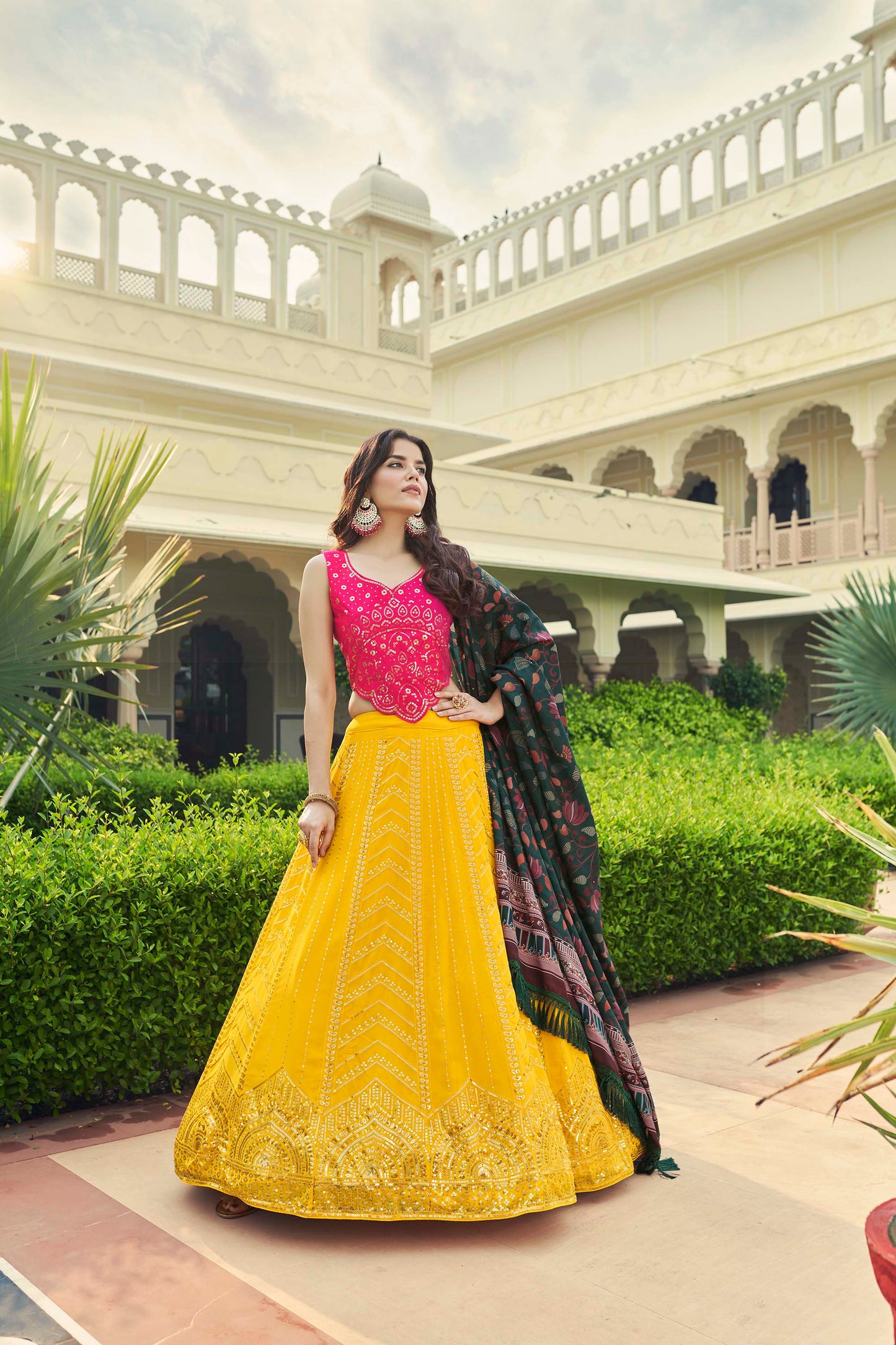 Yellow Color Haldi Georgette Lehenga