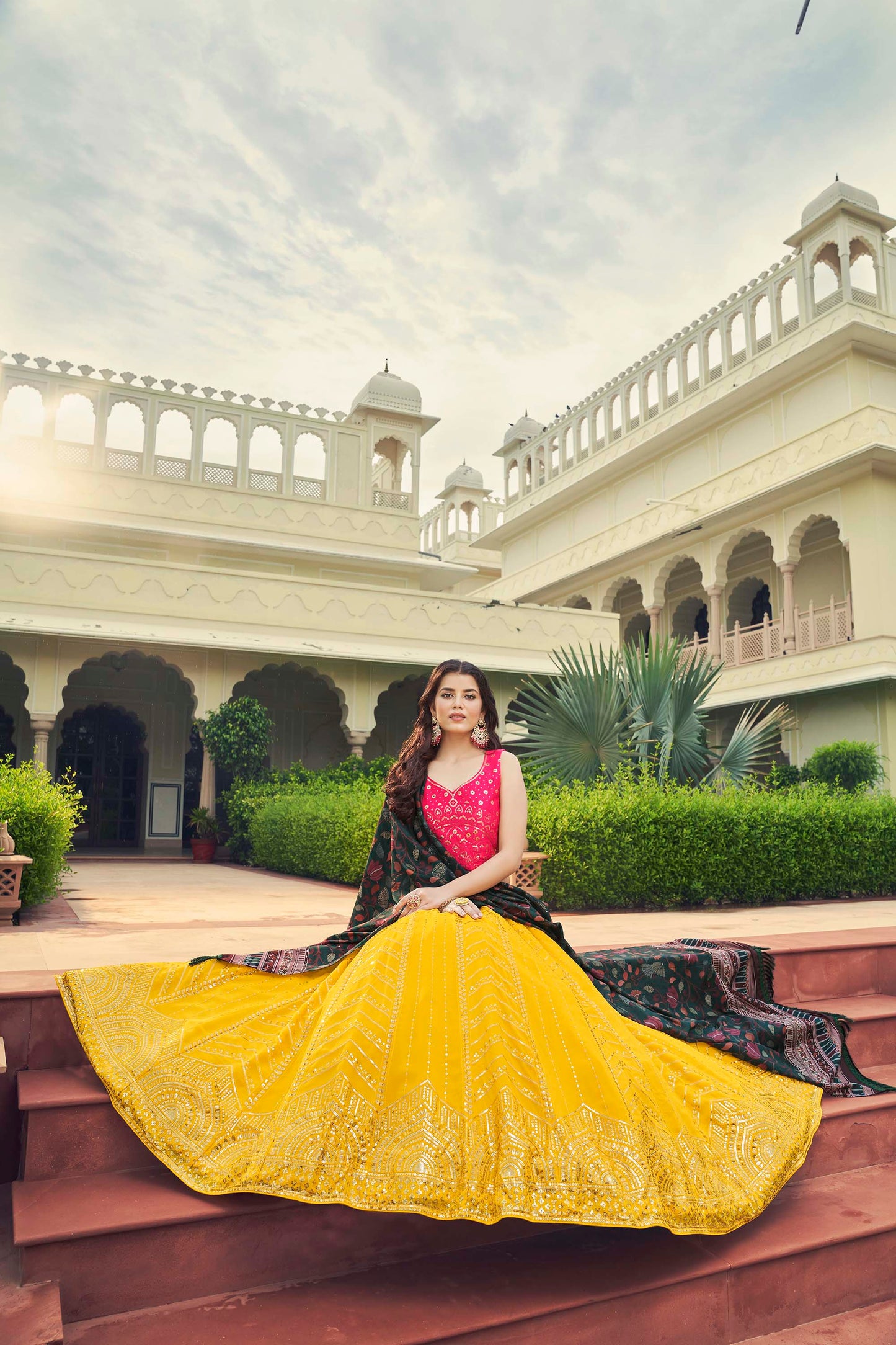 Yellow Color Haldi Georgette Lehenga