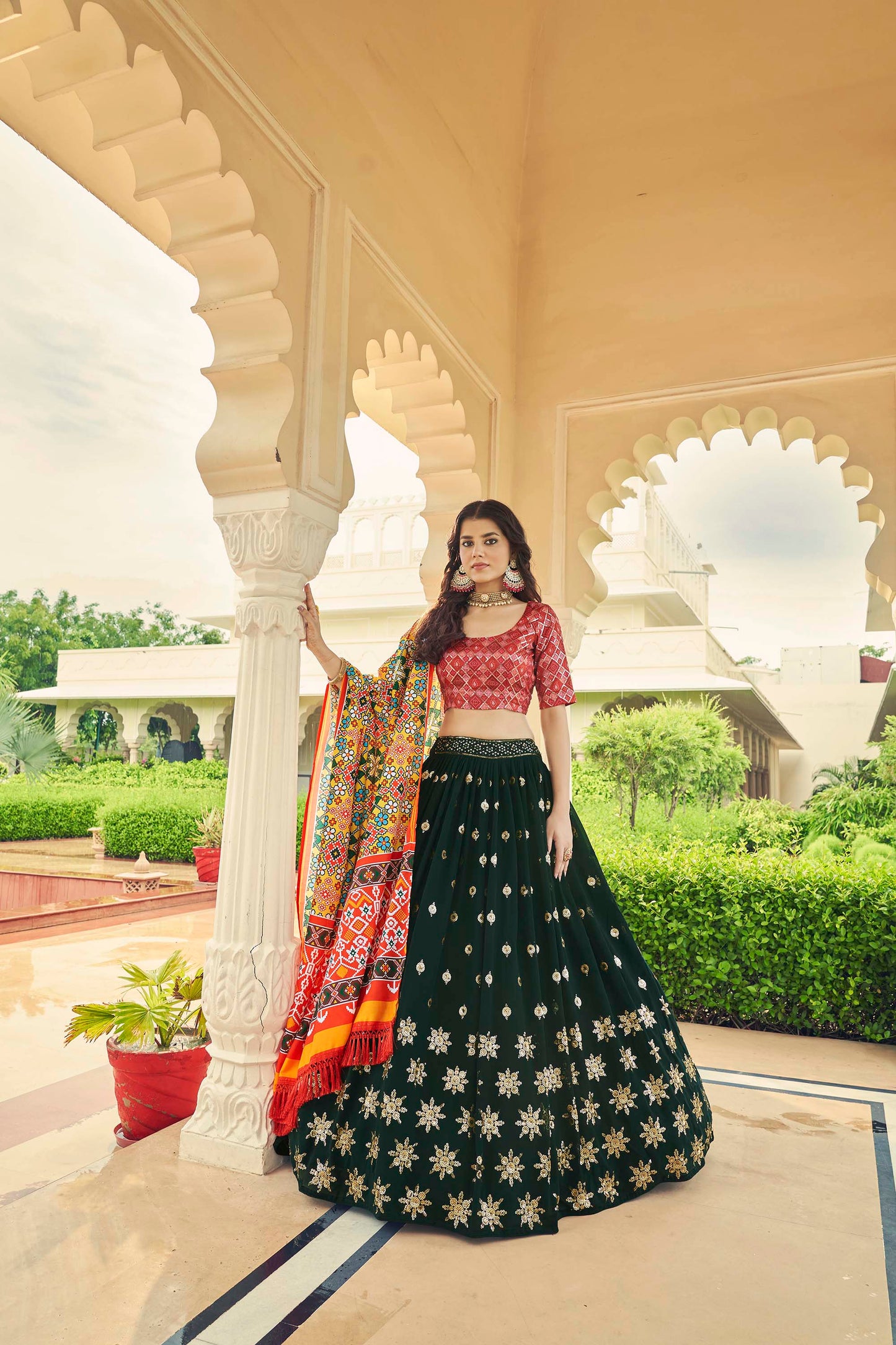 Precious Dark Green Georgette Lehenga