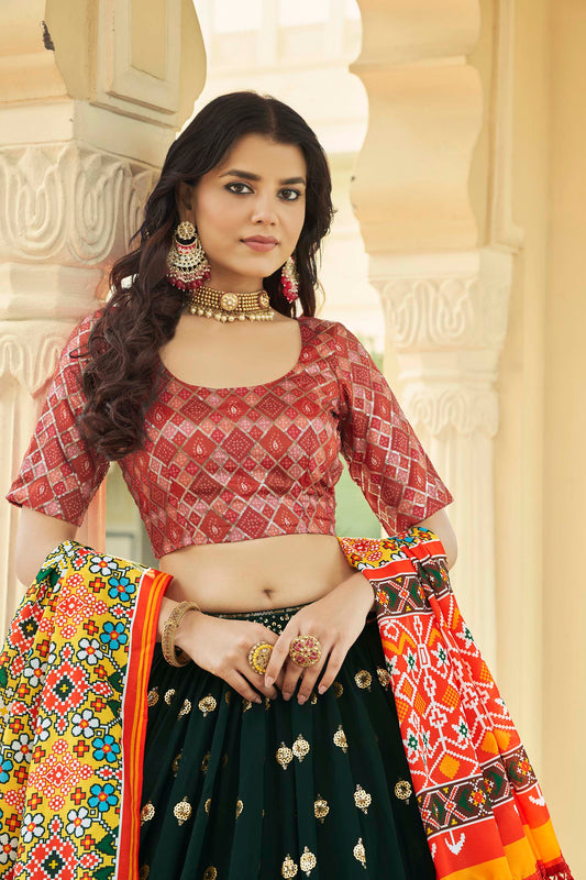 Precious Dark Green Georgette Lehenga