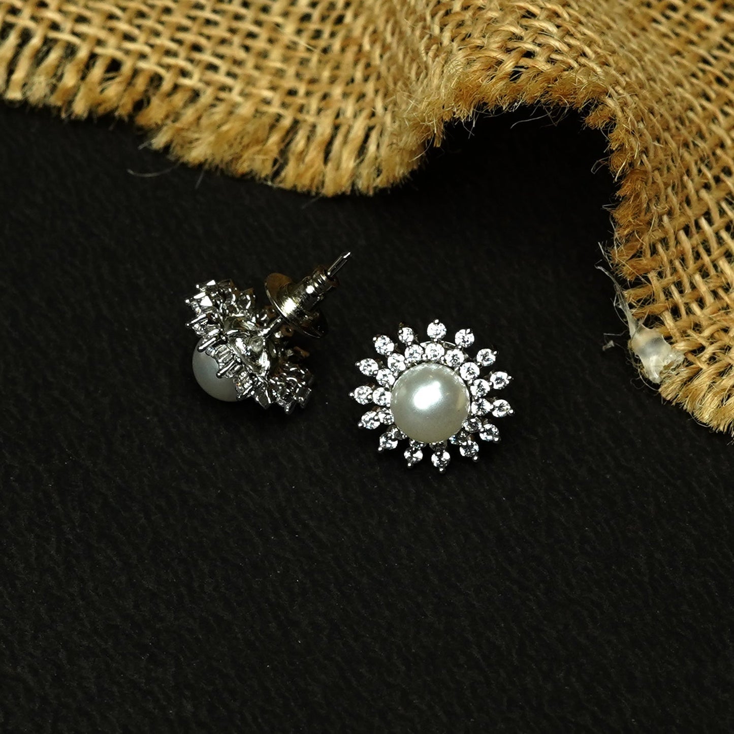 Zevar Club 18K Gold-Plated White Pearl & Cubic Zirconia Floral Stud Earrings in Silver Tone
