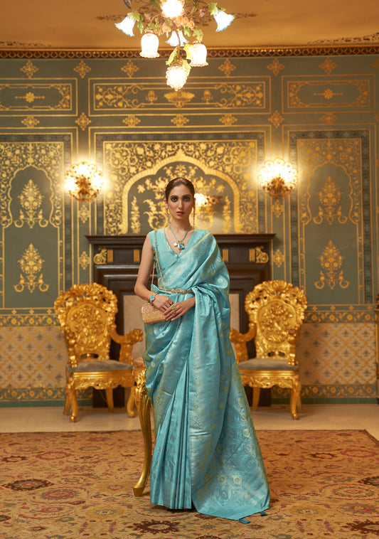 Blue Kandana Silk Handloom Saree