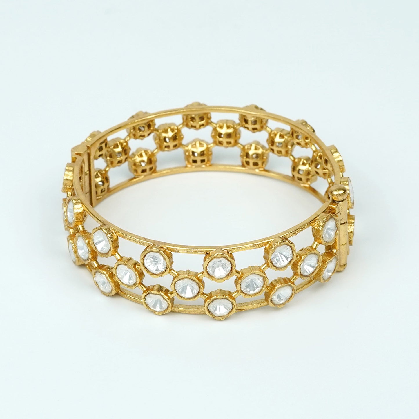 Zevar Club 22K Gold-Plated Handcrafted White Kundan Studded Openable Bangle-Style Bracelet