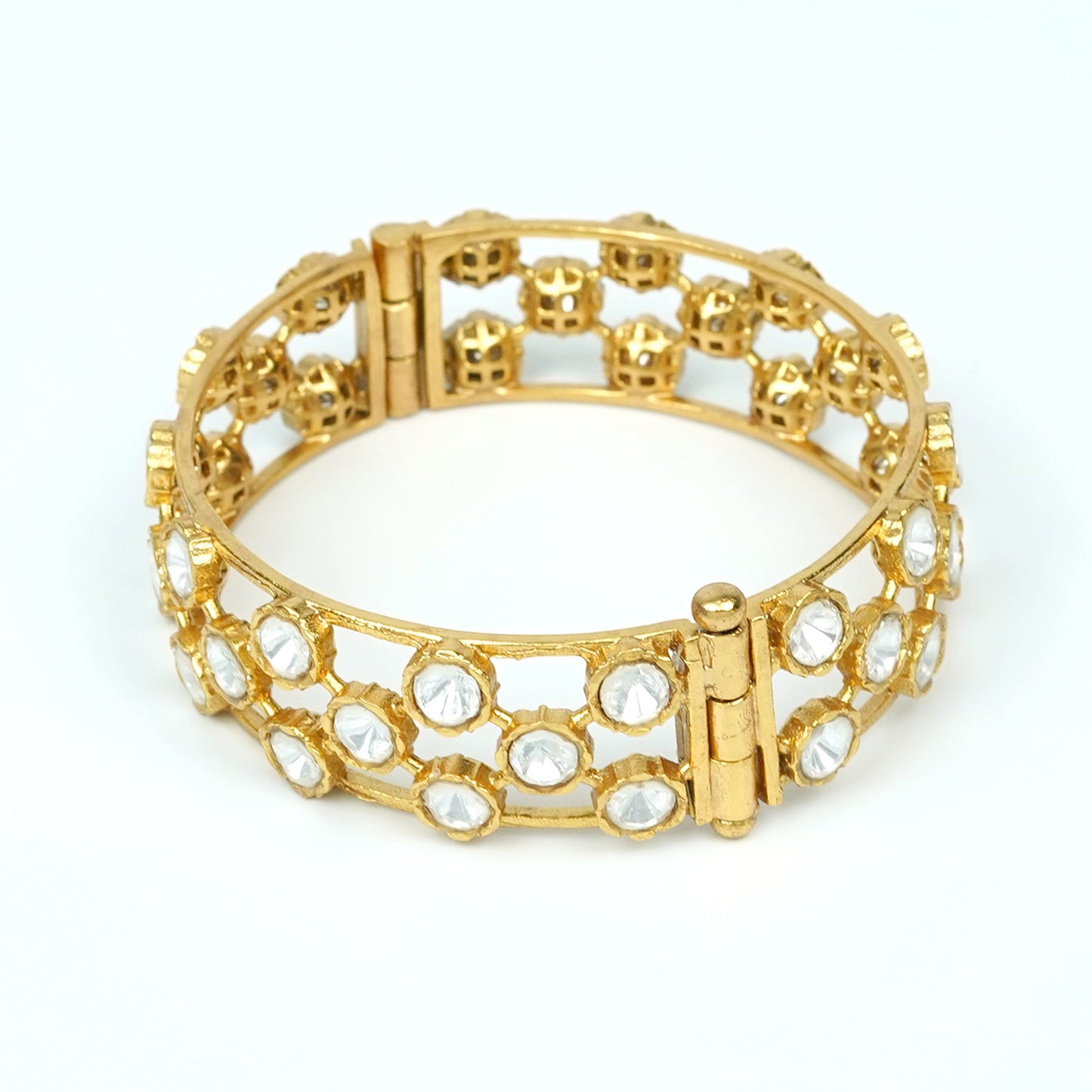 Zevar Club 22K Gold-Plated Handcrafted White Kundan Studded Openable Bangle-Style Bracelet