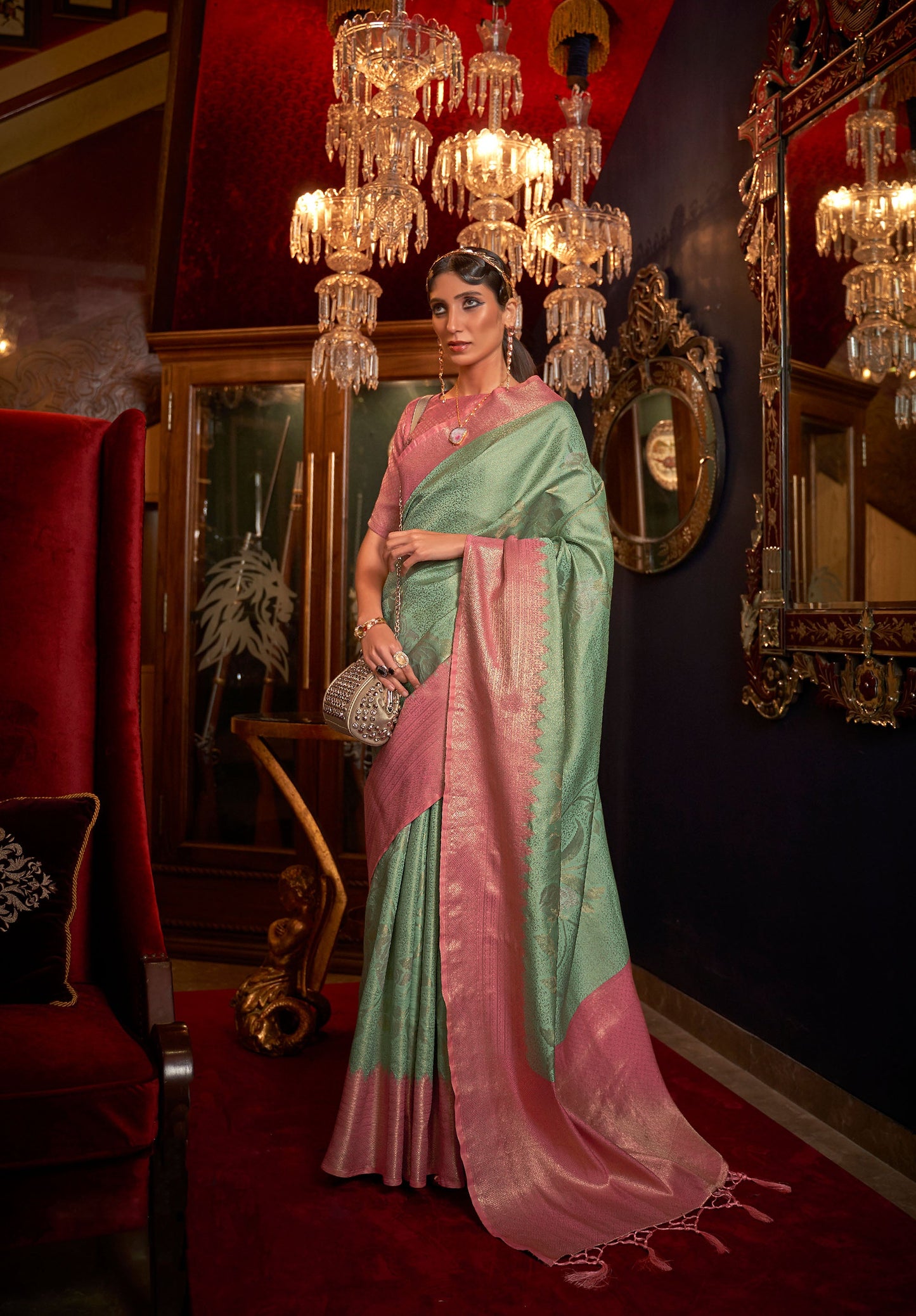Green Kshimmer Silk Handloom Saree