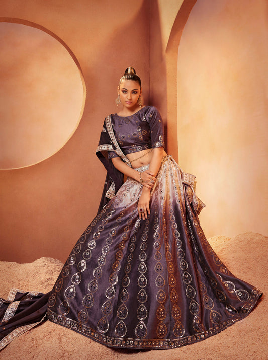 Purple Color Velvet Sequence Work Lehenga