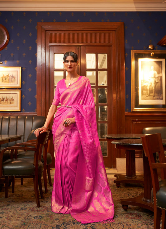 Pink Kazel Satin Silk Woven Saree