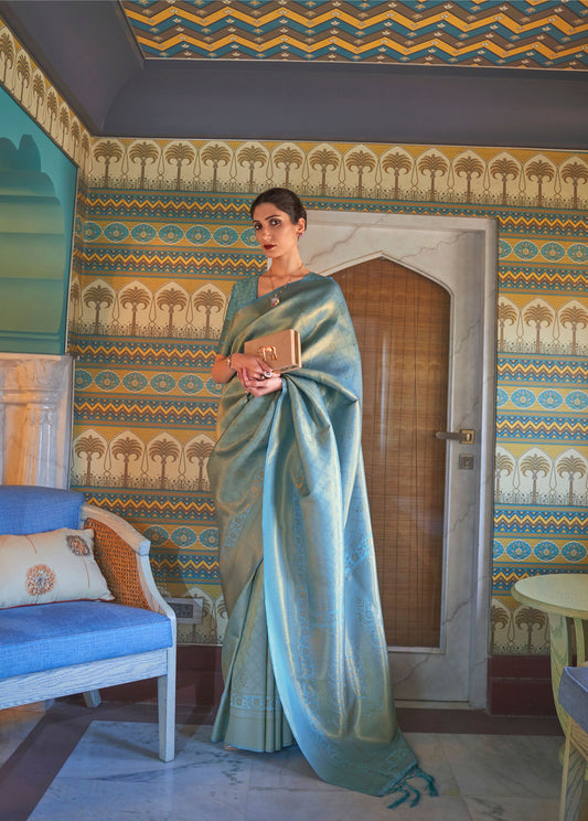 Teal Kumbhi Silk - Petals Handloom Saree