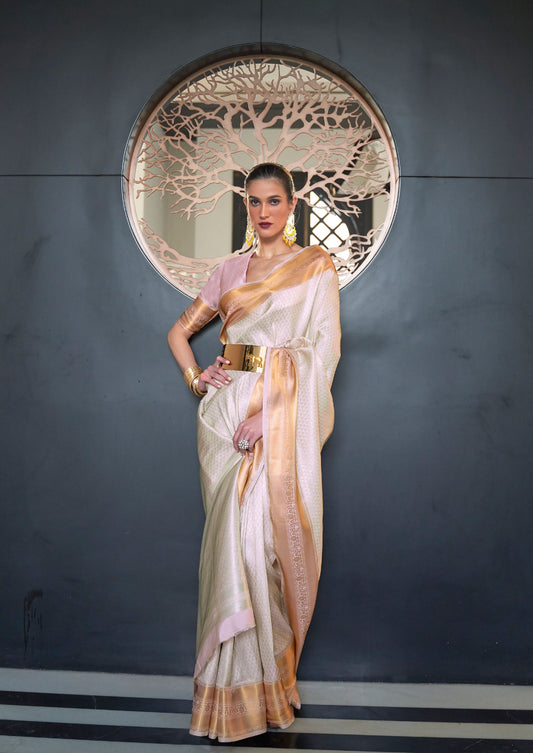 off white Khitaab Silk Handloom Saree