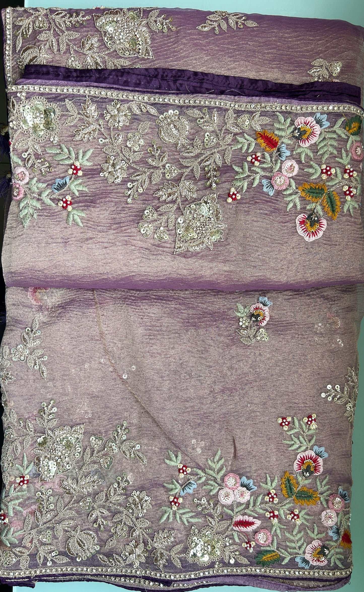 Purple Banarasi Crush Khatli work Saree