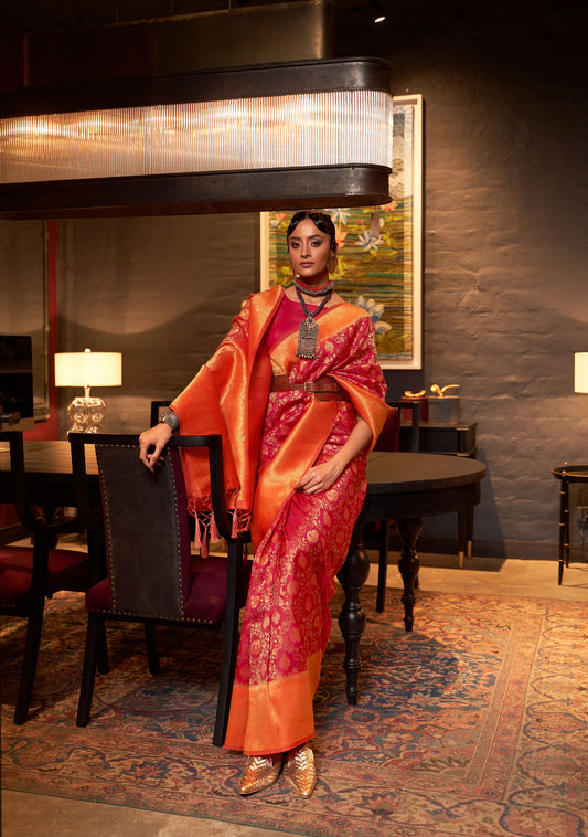 Red Karzoe Silk Pure Chaap Handloom Saree