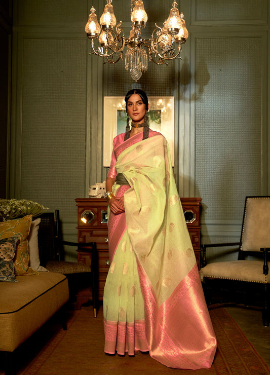 Pista Green Keith Linen Zari woven Saree