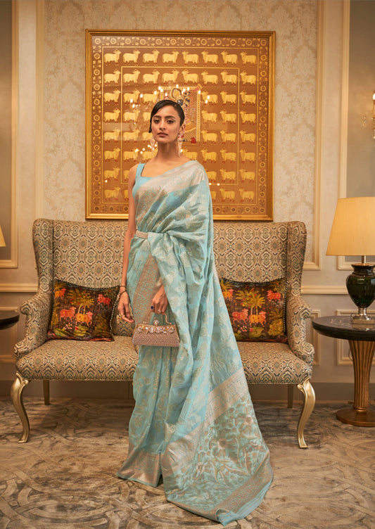 Turquoise Kyma Silk Modal Handloom Saree