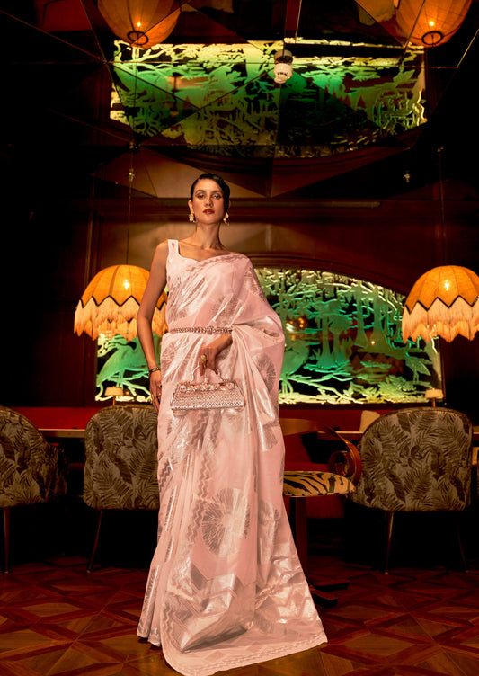 Pink Krown Silk Modal Zari woven saree