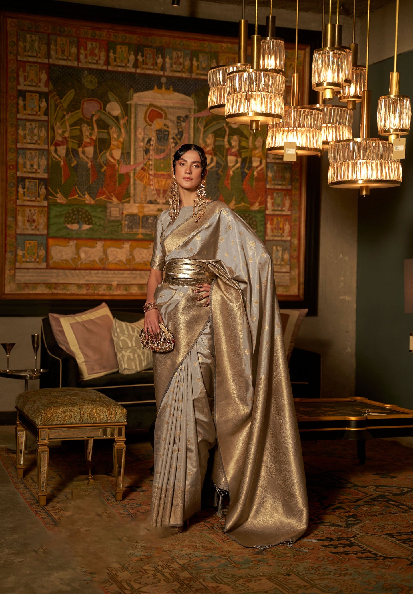 Silver Karnaaz Silk Zari Woven Saree