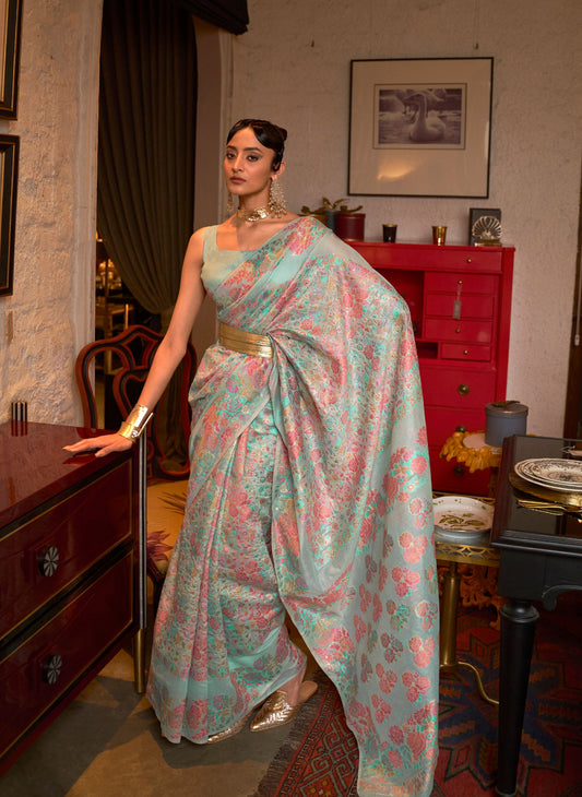 Green Kaazi Silk Kashmiri Modal Handloom Saree