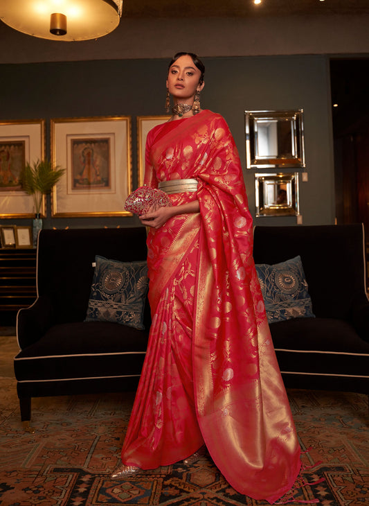 Red Kairos Silk Handloom Saree