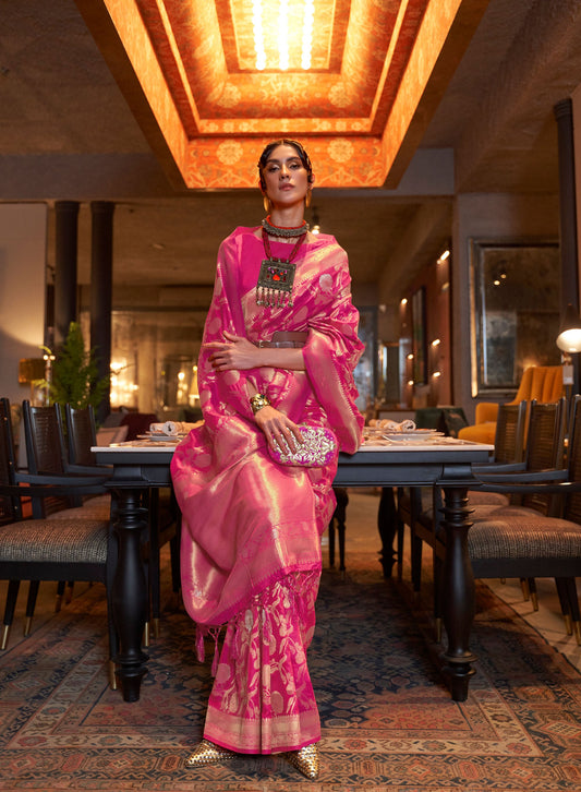 Pink Kairos Silk Handloom Saree