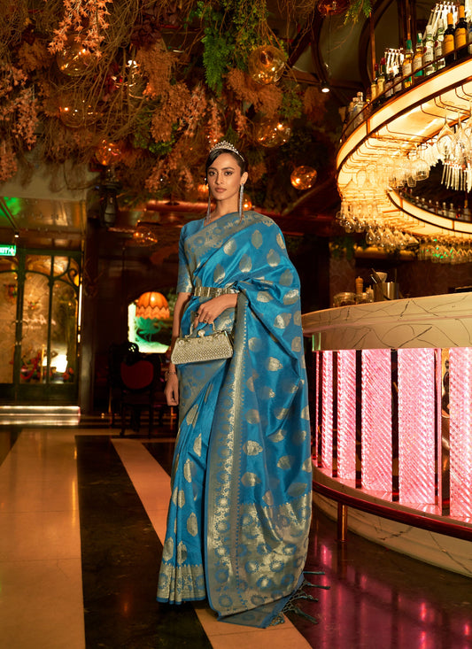 Teal Blue Kihaarika Silk Handloom Saree