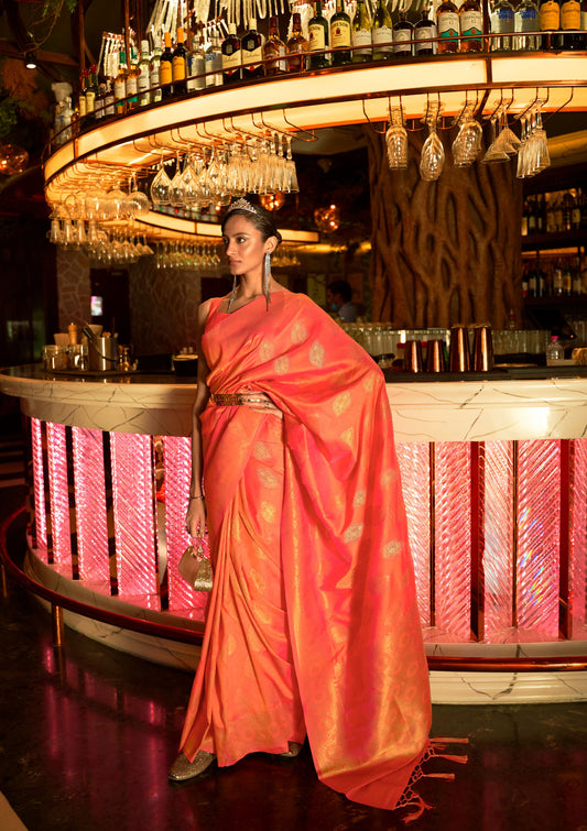 Orange Kihaarika Silk Handloom Sare