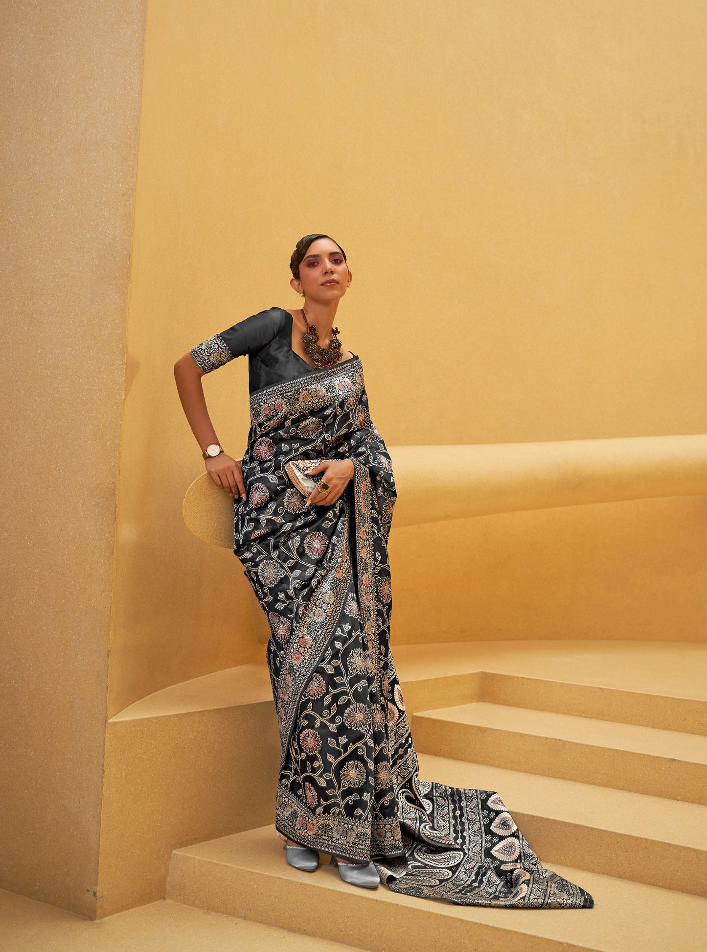 Black Kitasha Lucknowi Chikankari Saree