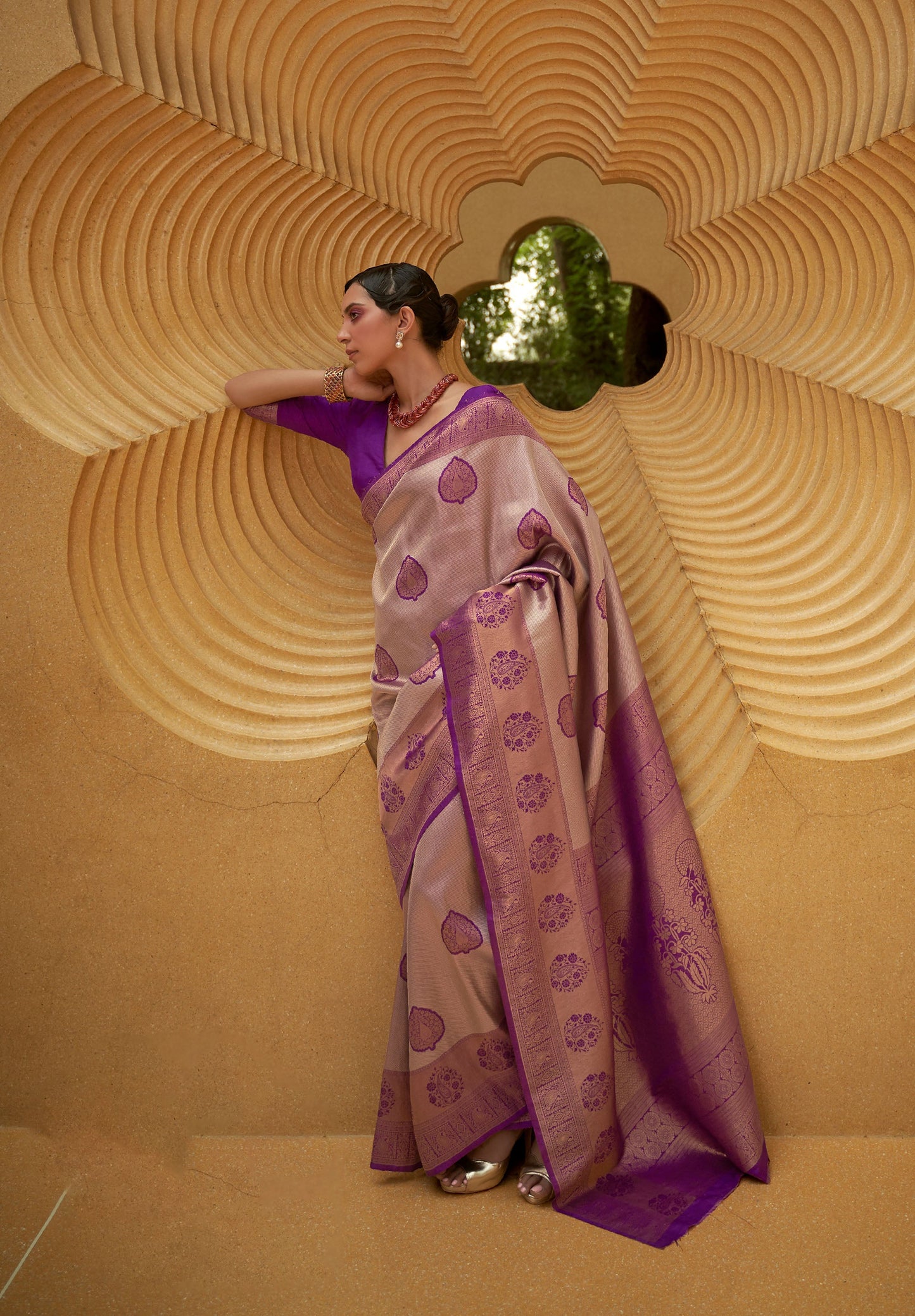 Purple Korvai Silk Nylon Two Tone Handloom Saree