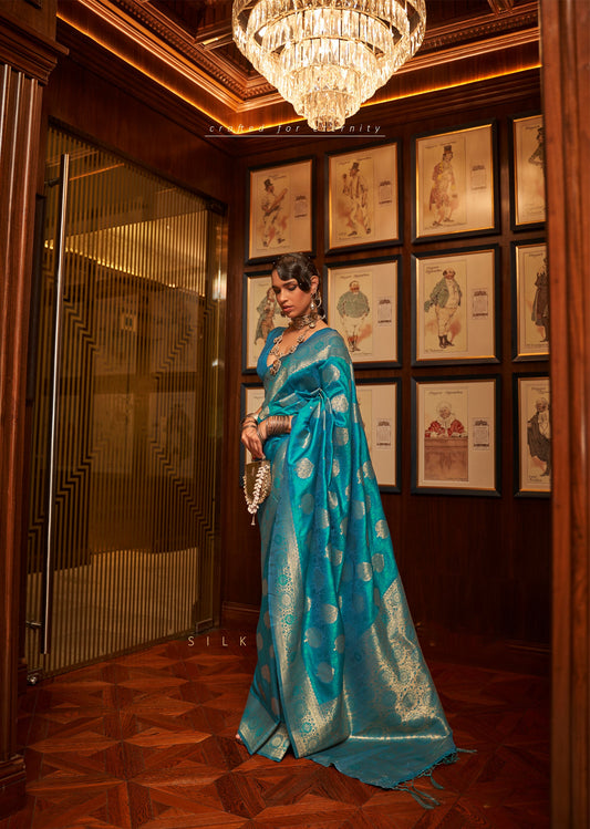 Blue Kosmic Silk Handloom Saree