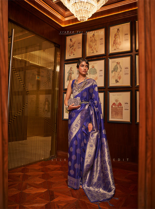 Navy Blue Kosmic Silk Handloom Saree