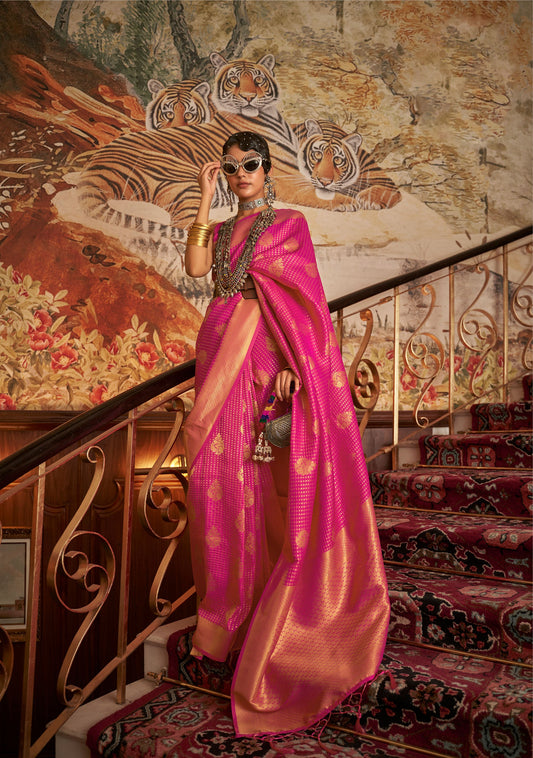 Pink Kurina Silk Nylon Chinnon Saree