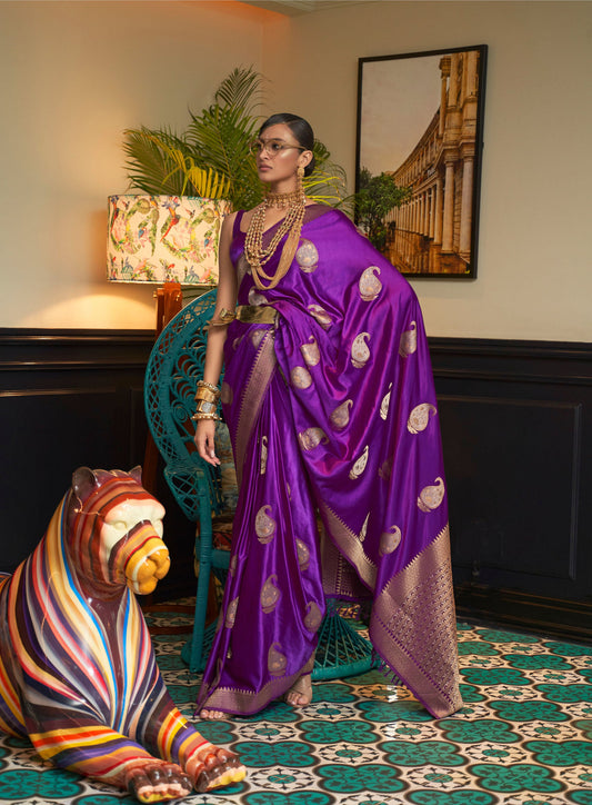 Purple Kushaq Silk Nylon Pure Satin Saree