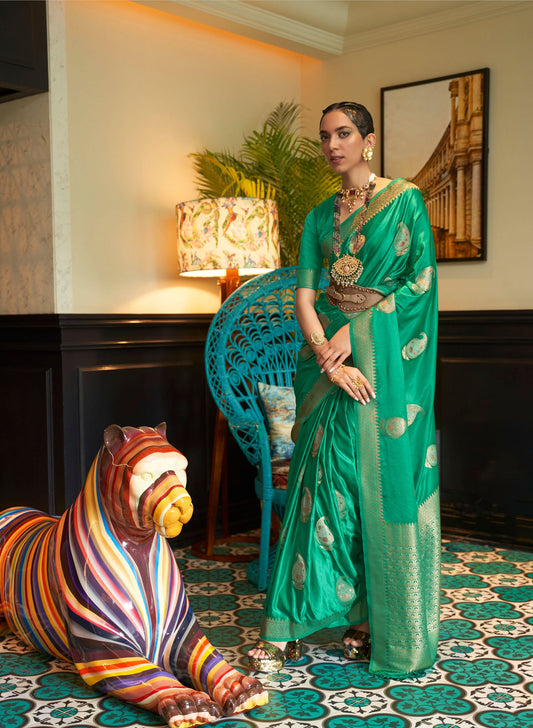 Green Kushaq Silk Nylon Pure Satin Saree