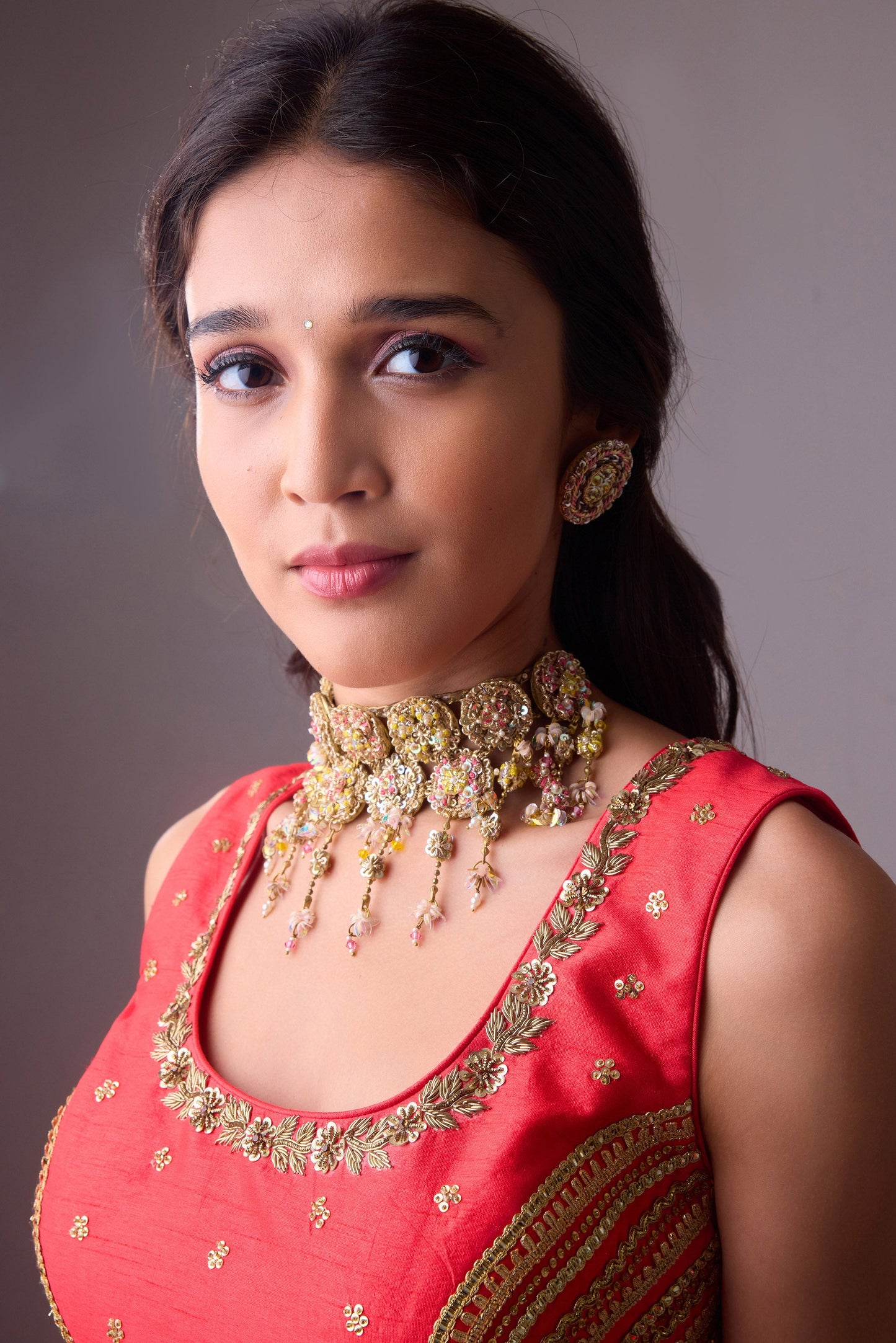 Georgette badal sitara gold foil printed saree with gota blouse