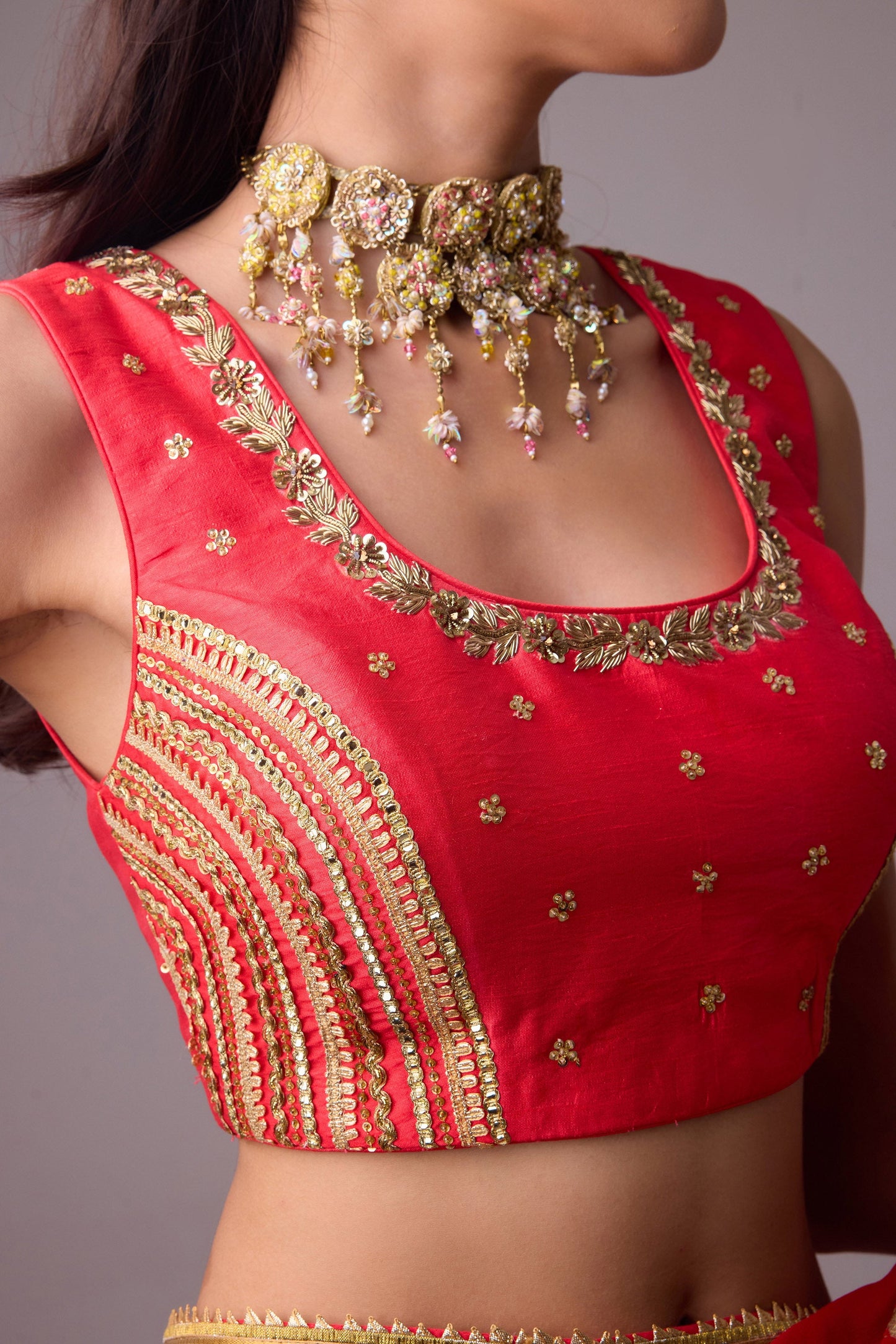 Georgette badal sitara gold foil printed saree with gota blouse