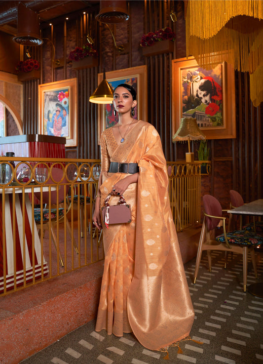 Orange Kamairah Silk Tussar Silk Handloom Saree