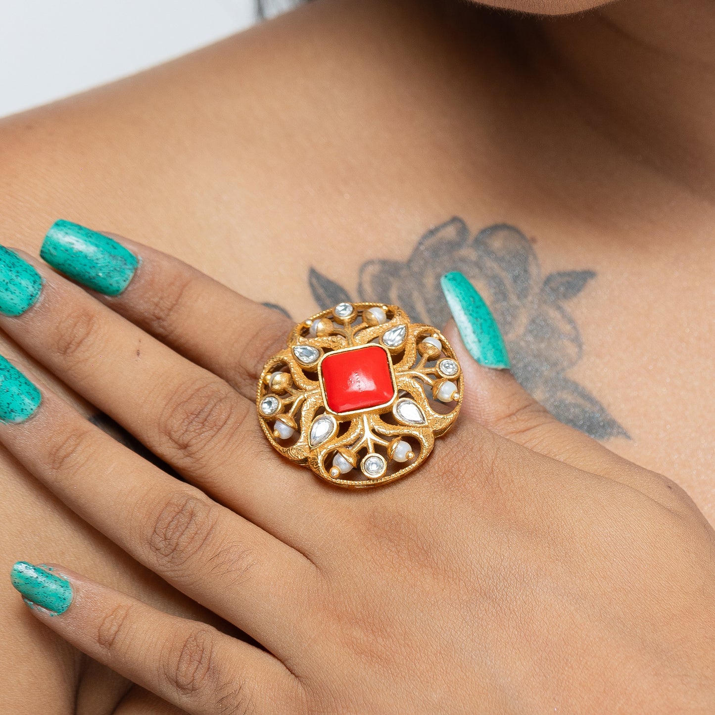 Antique Semi Precious Adjustable Statement Ring