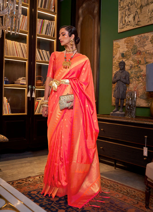 Orange Karissa Silk Handloom Saree