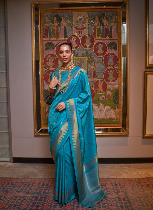 Teal Blue Karissa Silk Handloom Saree