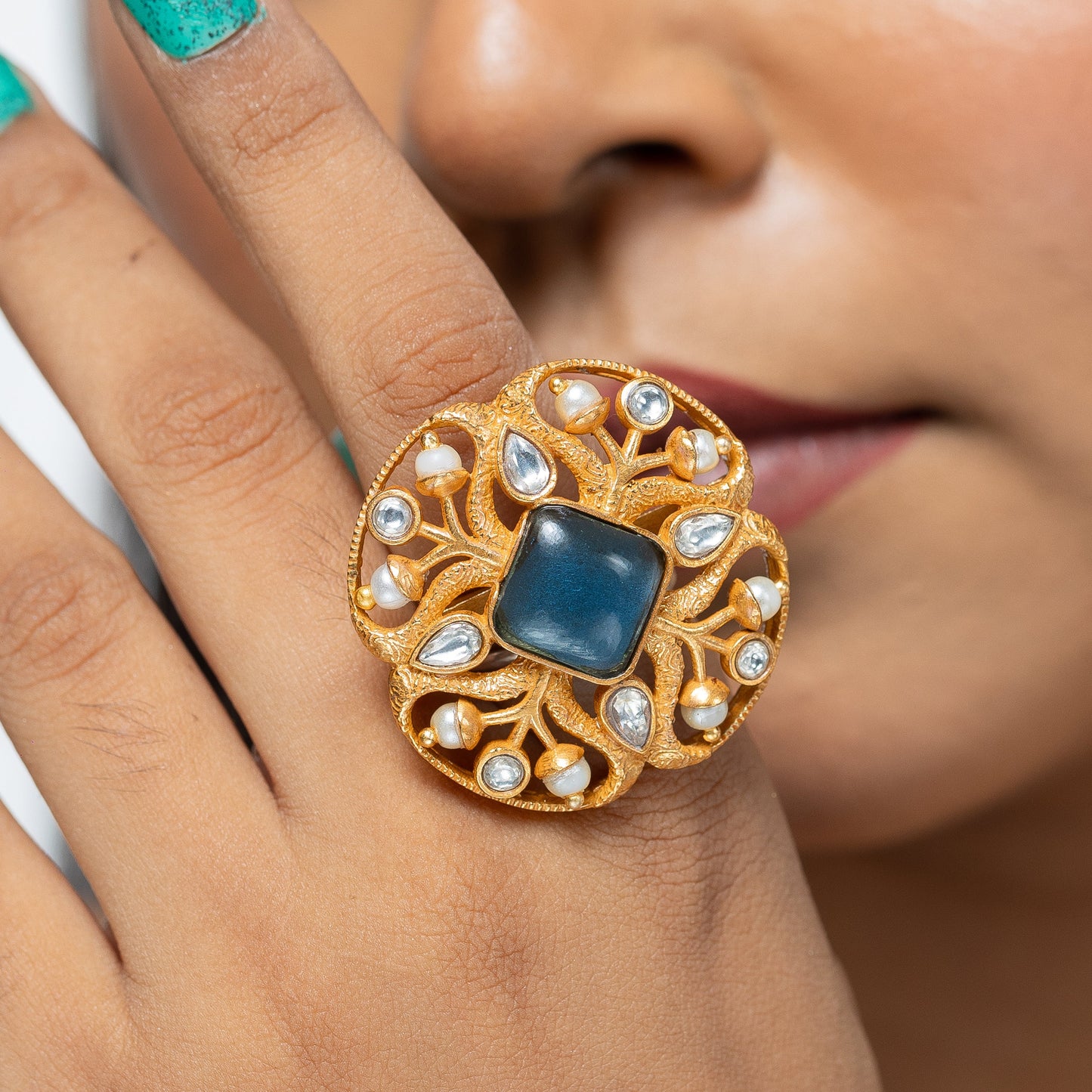 Antique Semi Precious Adjustable Statement Ring