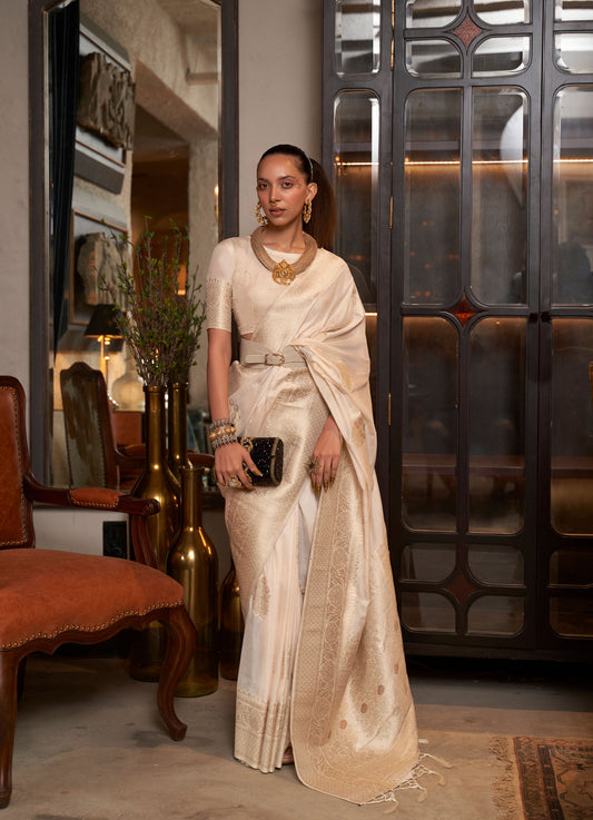 Off white Korsa Georgette Pure Khadi Nylon saree