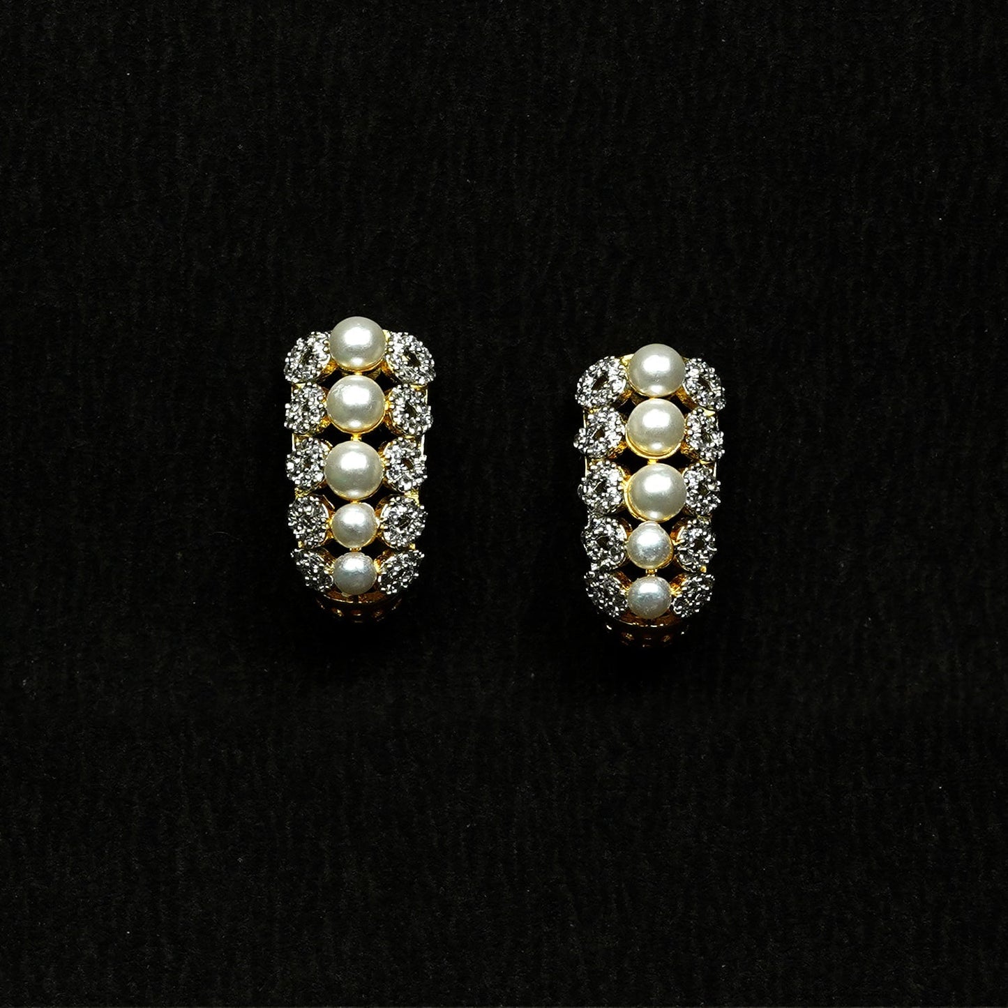 Zevar Club 22K Gold-Plated Handcrafted Cubic Zirconia & Pearl Studded Huggie Hoop Earrings