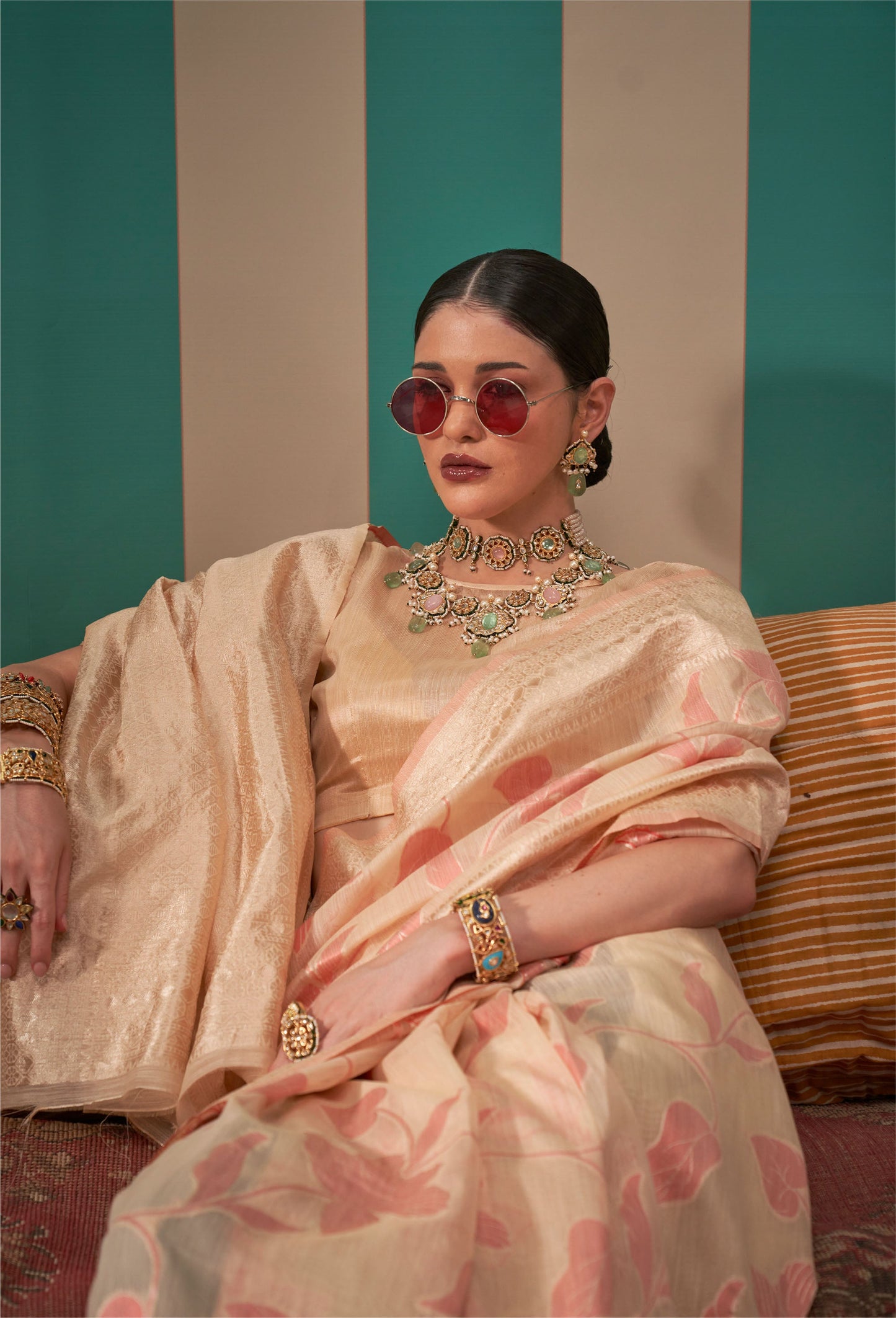 Peach Kapri Linen Handloom Silk Saree