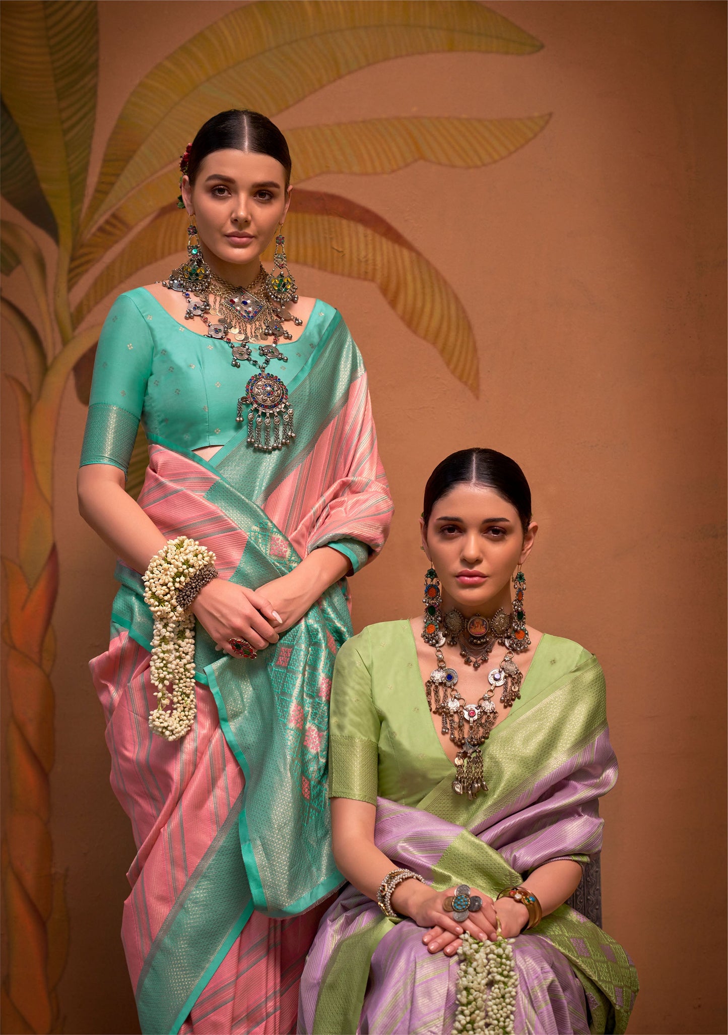 Pink and Turquoise Kalamari Handloom Silk Saree