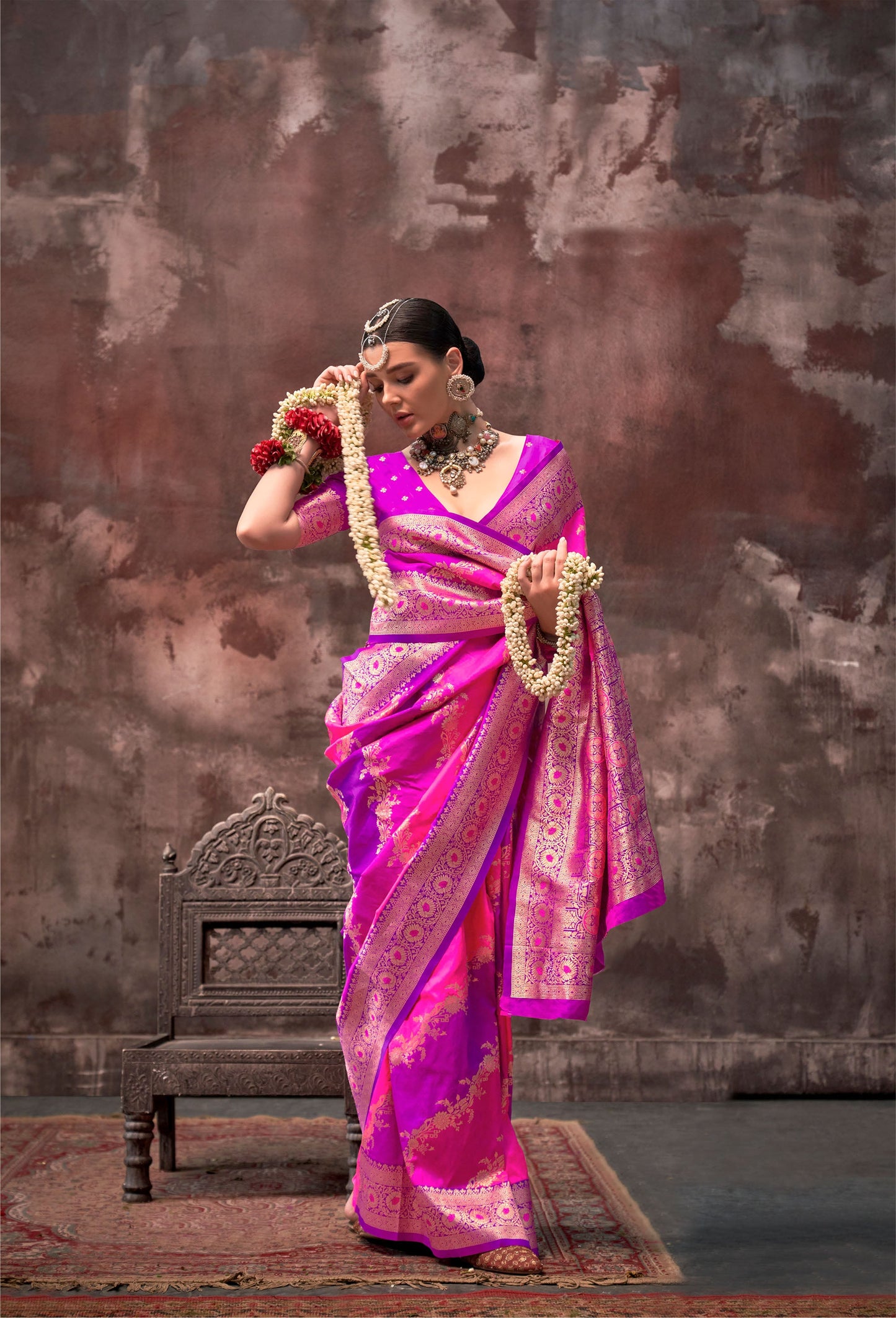 Deep Pink Kookal Rangkaat Handloom Silk Saree