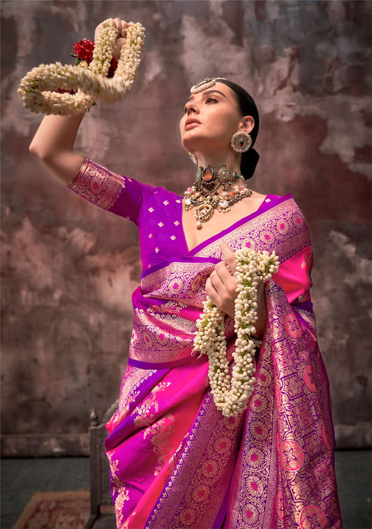 Deep Pink Kookal Rangkaat Handloom Silk Saree