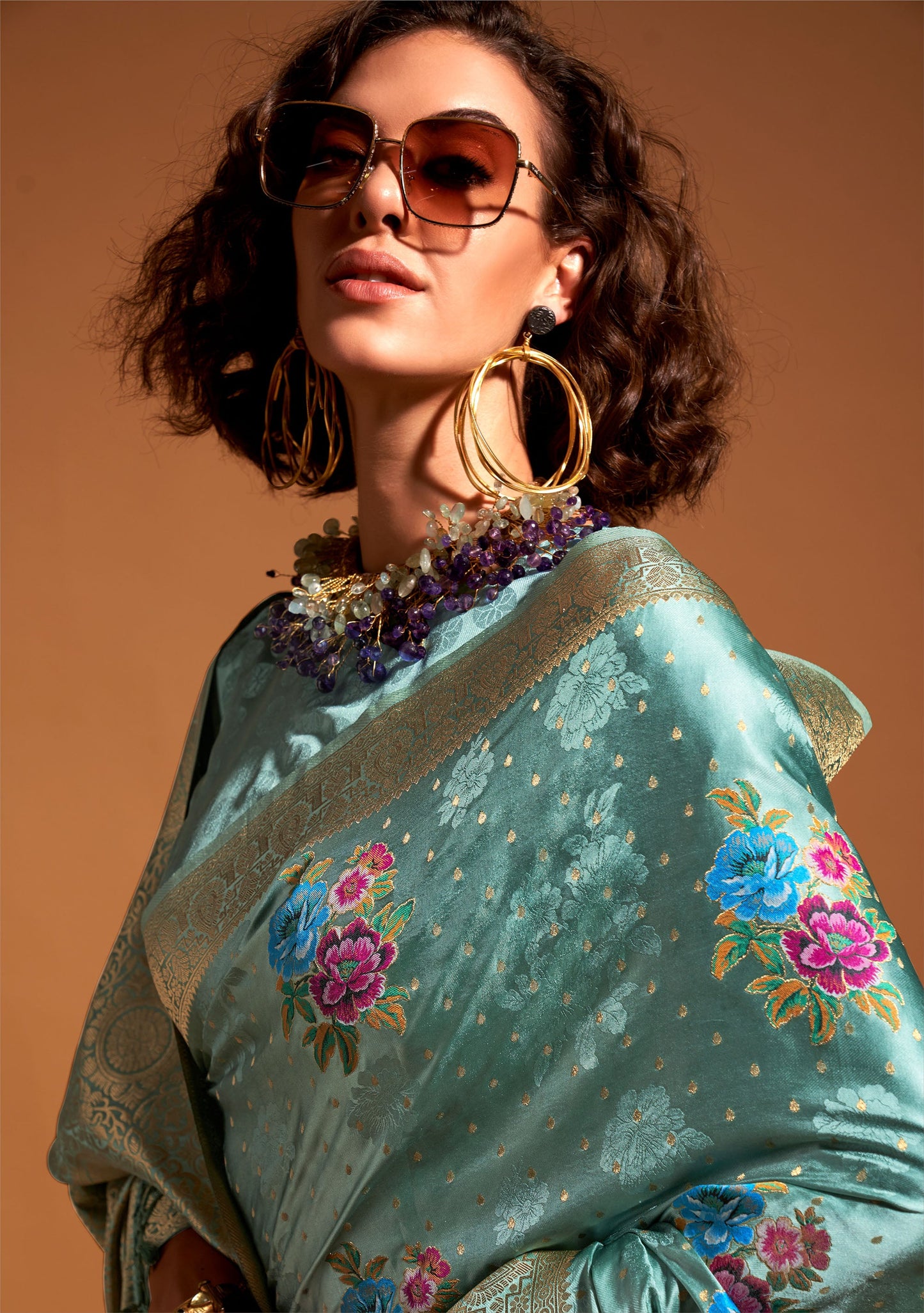 Light Green Khalissi Silk Satin Handloom Saree