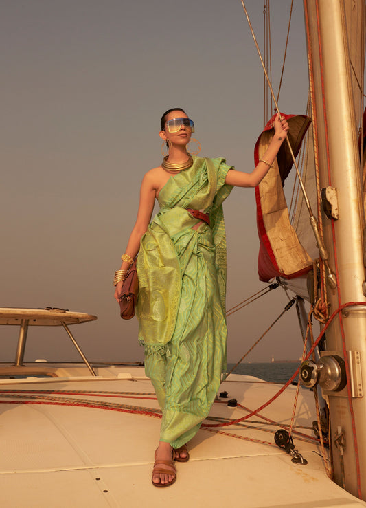 Sage Green Kingston Pure Satin Nylon two tone saree