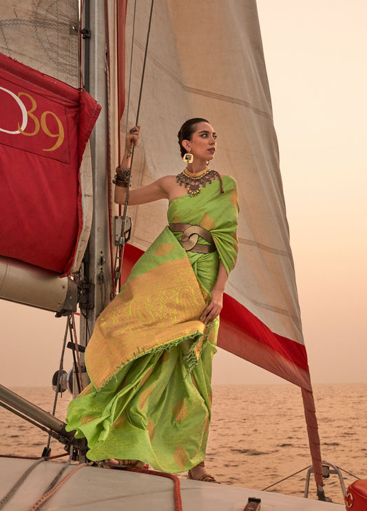 Light Green Kokoro Satin Two tone handloom weaving saree