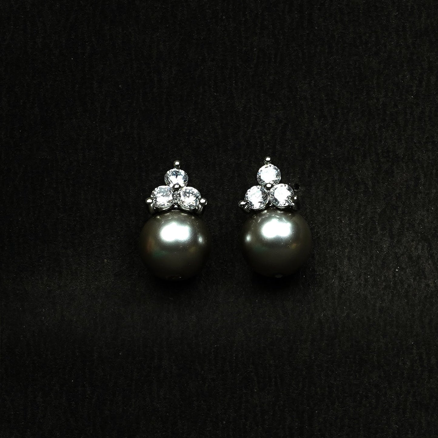 Zevar Club Rhodium-Plated Cubic Zirconia & Glossy Black Gunmetal Pearl Drop Earrings