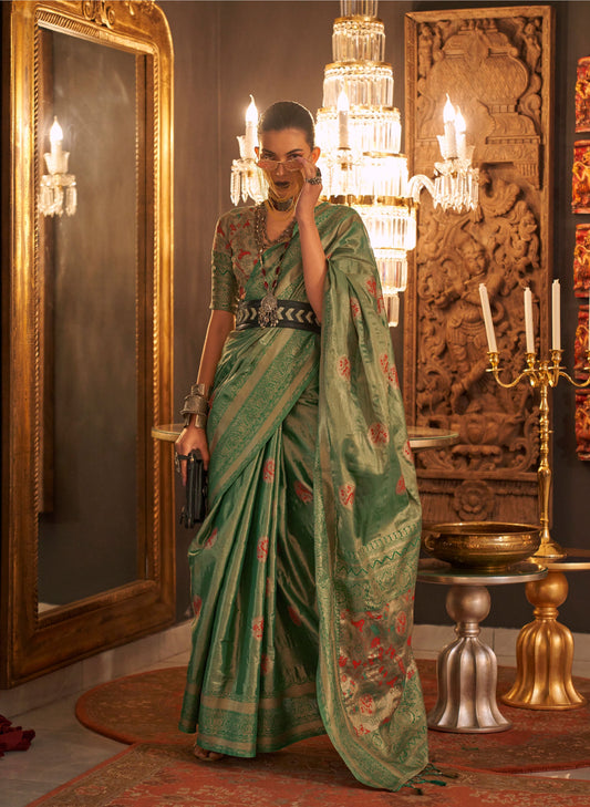 Green Kanwal Zari Handloom Saree