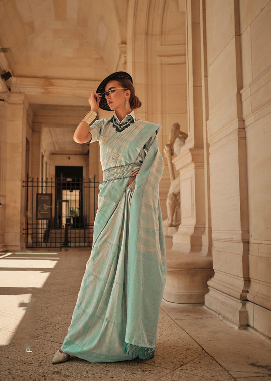 Light Green Kyha Pure Satin Handloom Saree